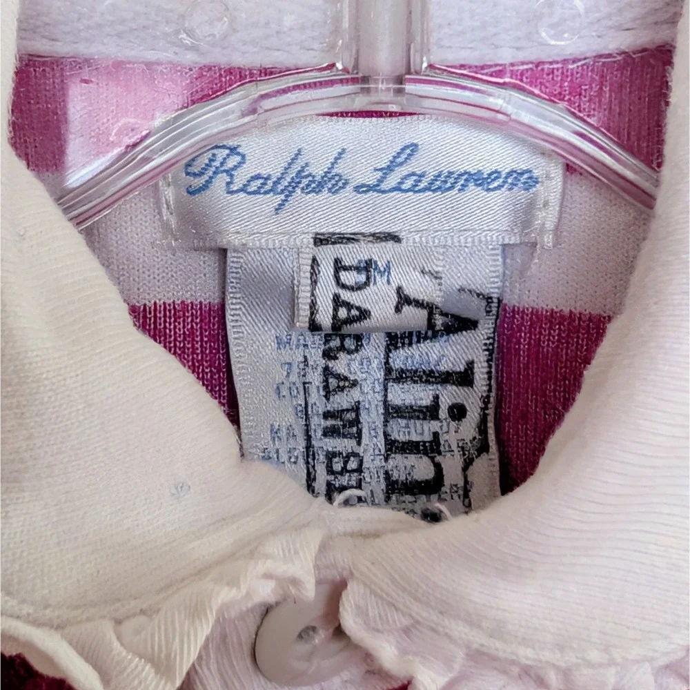 Polo Ralph Lauren Pink &‎ White Striped Velour Footie One Piece Romper 9 Months
